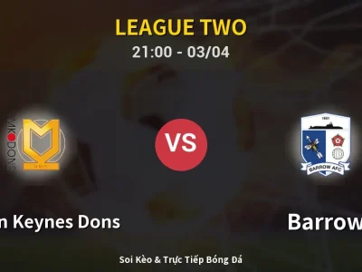 🔴 Trực Tiếp: Milton Keynes Dons 0-0 Barrow – Link Xem League Two (Full HD)